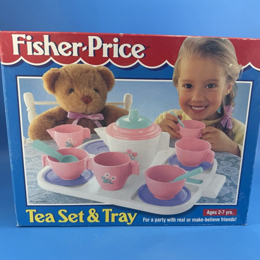 Vintage 1997 Fisher Price Plastic Tea Set Pink Floral Play 72009 New In Box
